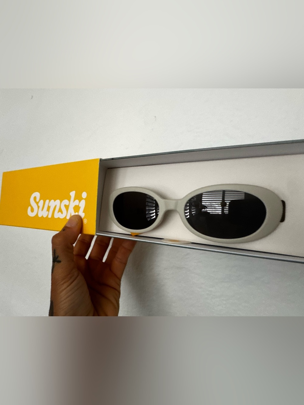 NEW Sunski Bianca White Oval Sunglasses with Black Lenses